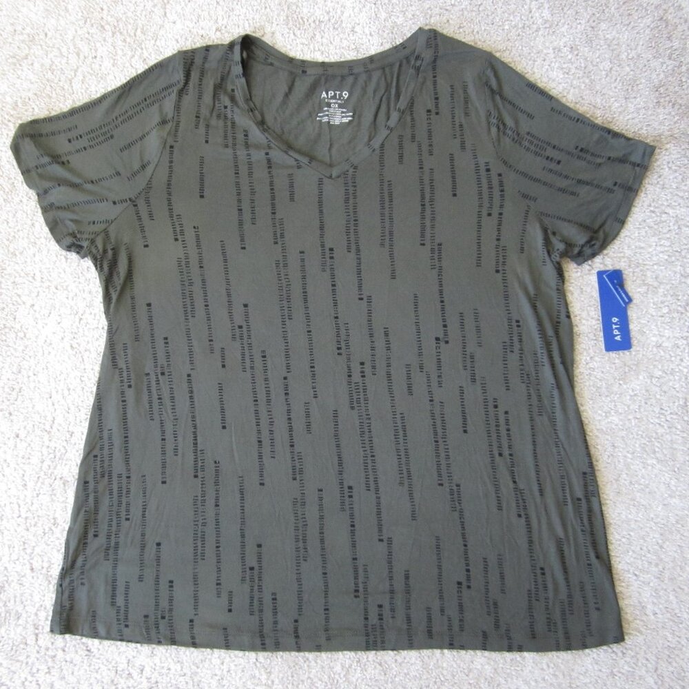 Apt. 9 women's plus 0X olive green striped Essential V-Neck Tee T-shirt